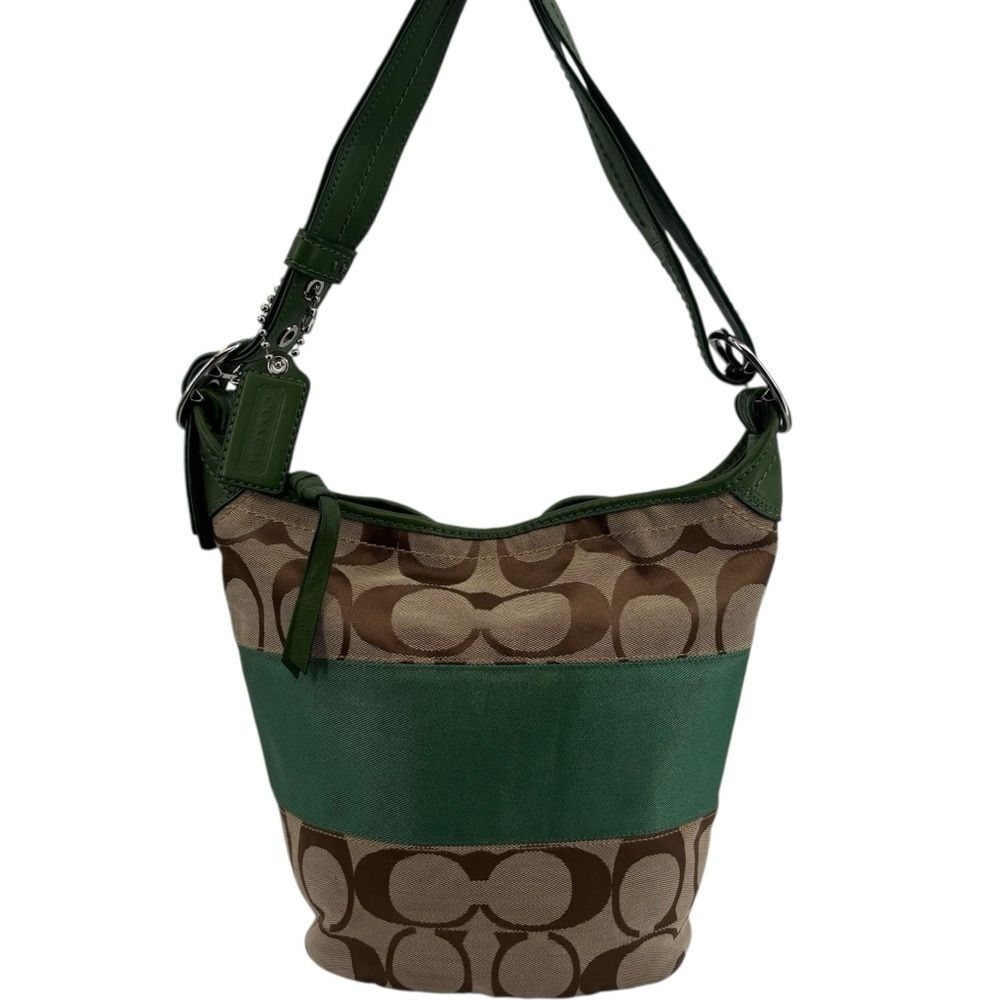 Coach Rugby Duffle Signature Jacquard Print Leather Details Khaki/Green - Picture 2 of 8